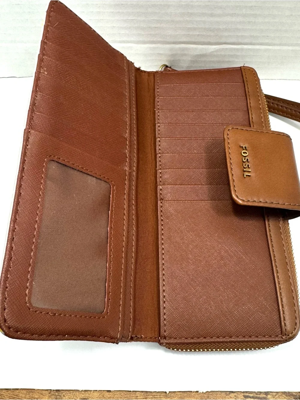 Fossil Madison Multicolor Heart-Pattern Zip Clutch, Leather Snap Tab & Strap